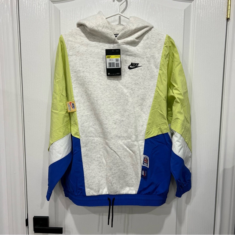 Nike White and Blue Hoodie with Yellow Accents